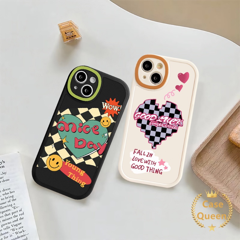 Couple Smile Love Hati Chessboard Casing Redmi Note10 8 11 9 Plus 10s 9s 11s 8Pro Redmi 12C A1 9 10 9T 10A 9A 10C 9C NFC Mi 12 11 Lite 11T Pro PO CO M3 X3 NFC Soft Casing TPU