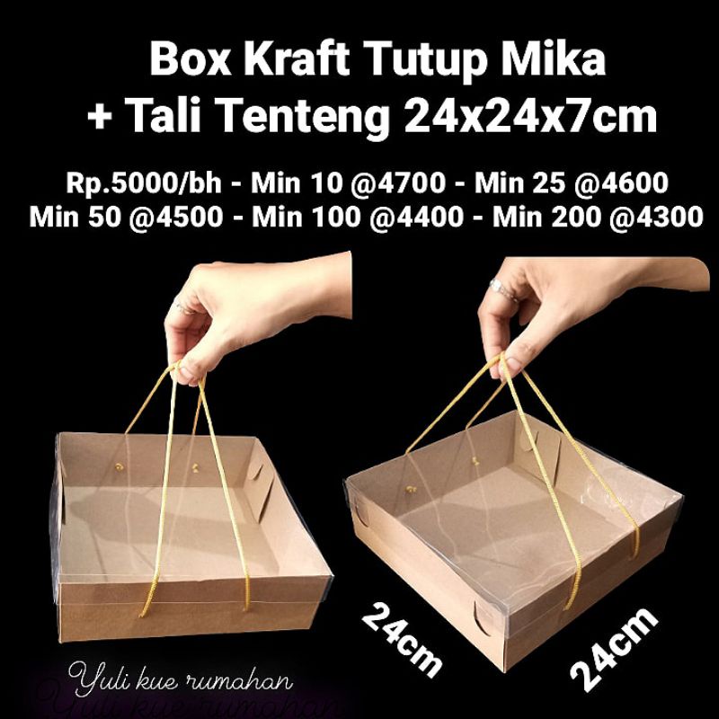 

Box Kraft Tutup Mika + Tali Tenteng 24x24x7cm