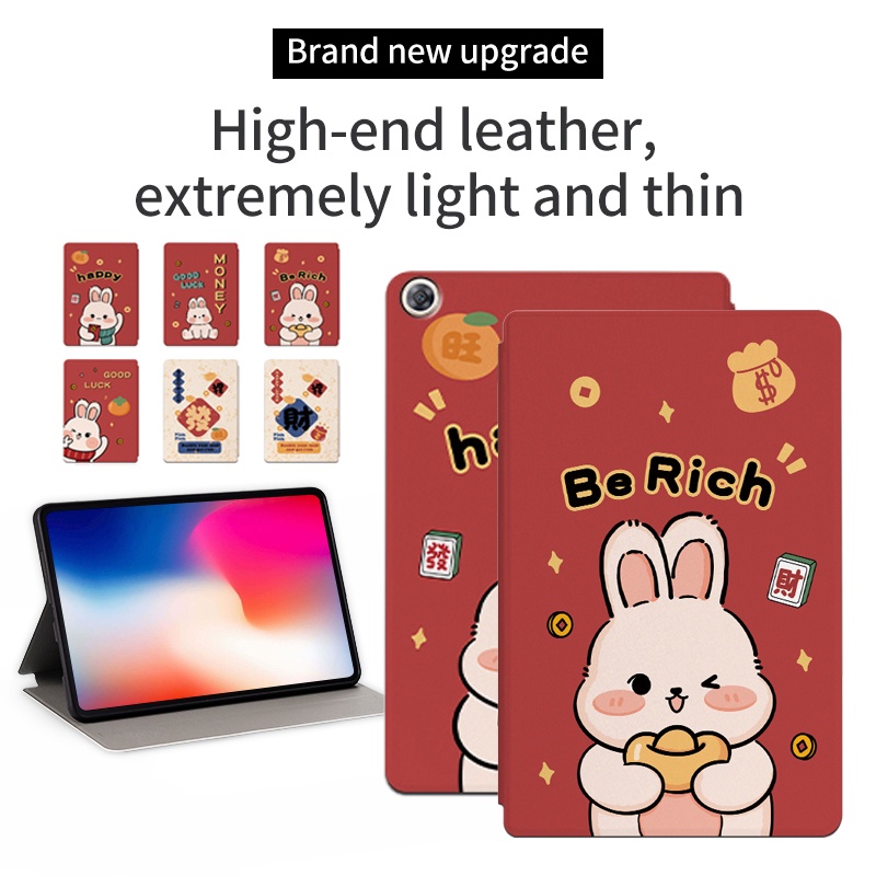 Untuk Huawei MediaPad M5 lite 10.1 &quot;BAH2-L09 W09 W19 Media Pad M5 10 10.8&quot; CMR-AL09 W09 Fashion Tablet Case Pelindung NewYear Festival Pola Kelinci Lucu Casing Flip Stand Cover