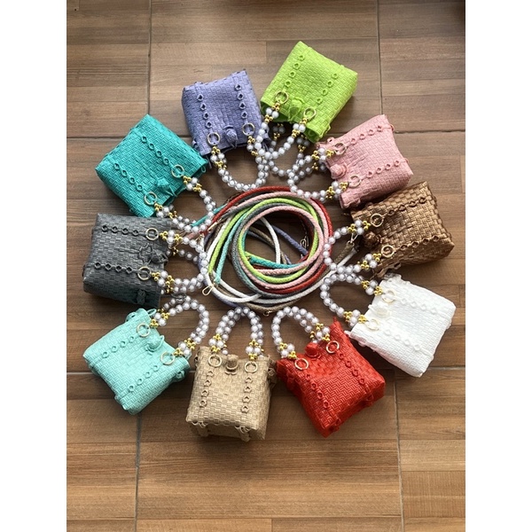 Free Pelangi Tas Anyaman mini Mutiara /Unyil Bag 15Cm*15cm*10 Free Sling bag