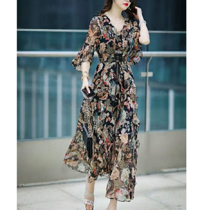 MDLV ~ 12516# Brazilina Drawstring Maxi Dress Premium Import