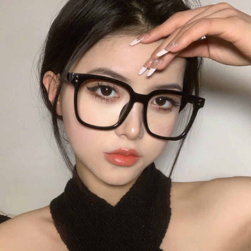 Papaozhu Korea Oversized Transparan Persegi Kacamata Untuk Wanita Perempuan Chic Kacamata Lensa Bening Outdoor Jalan Fashion Eyewear