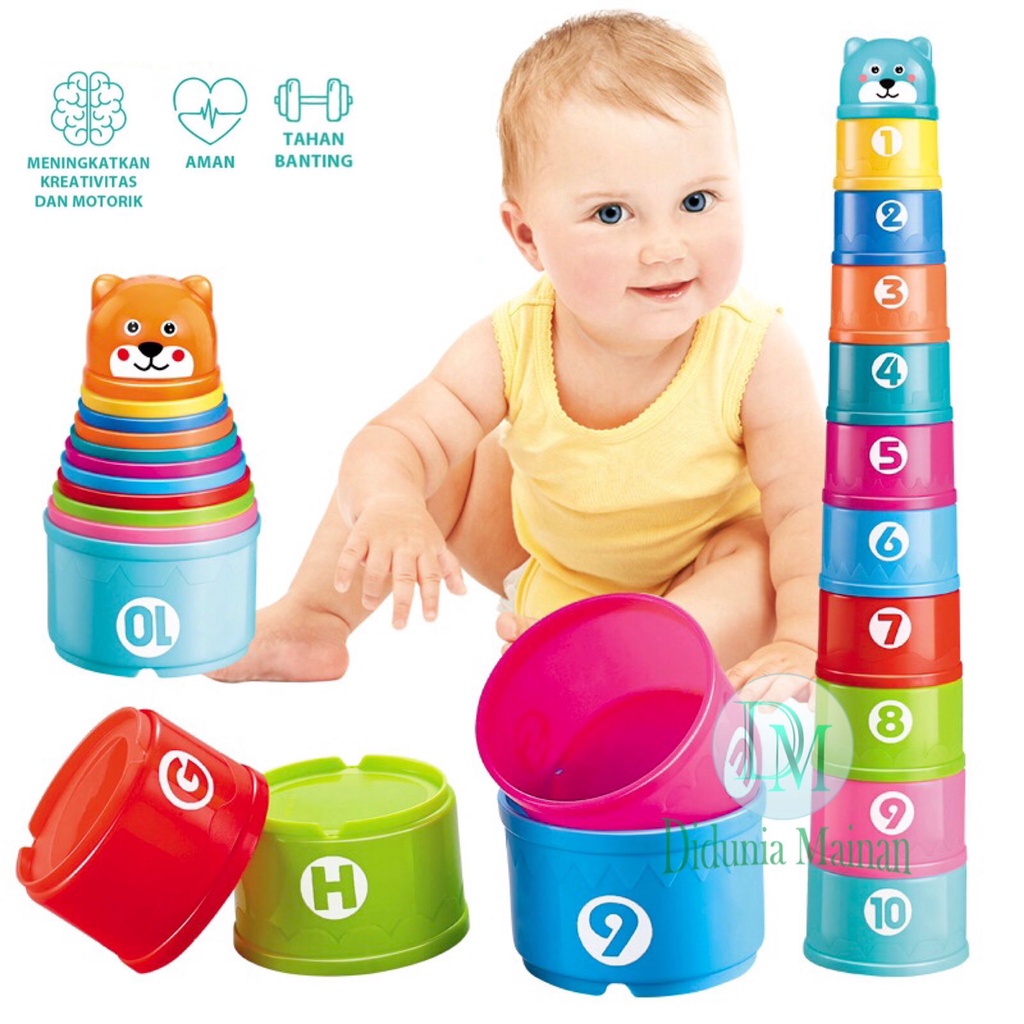 Mainan edukasi anak sensory play stacking cup susun gelas warna warni