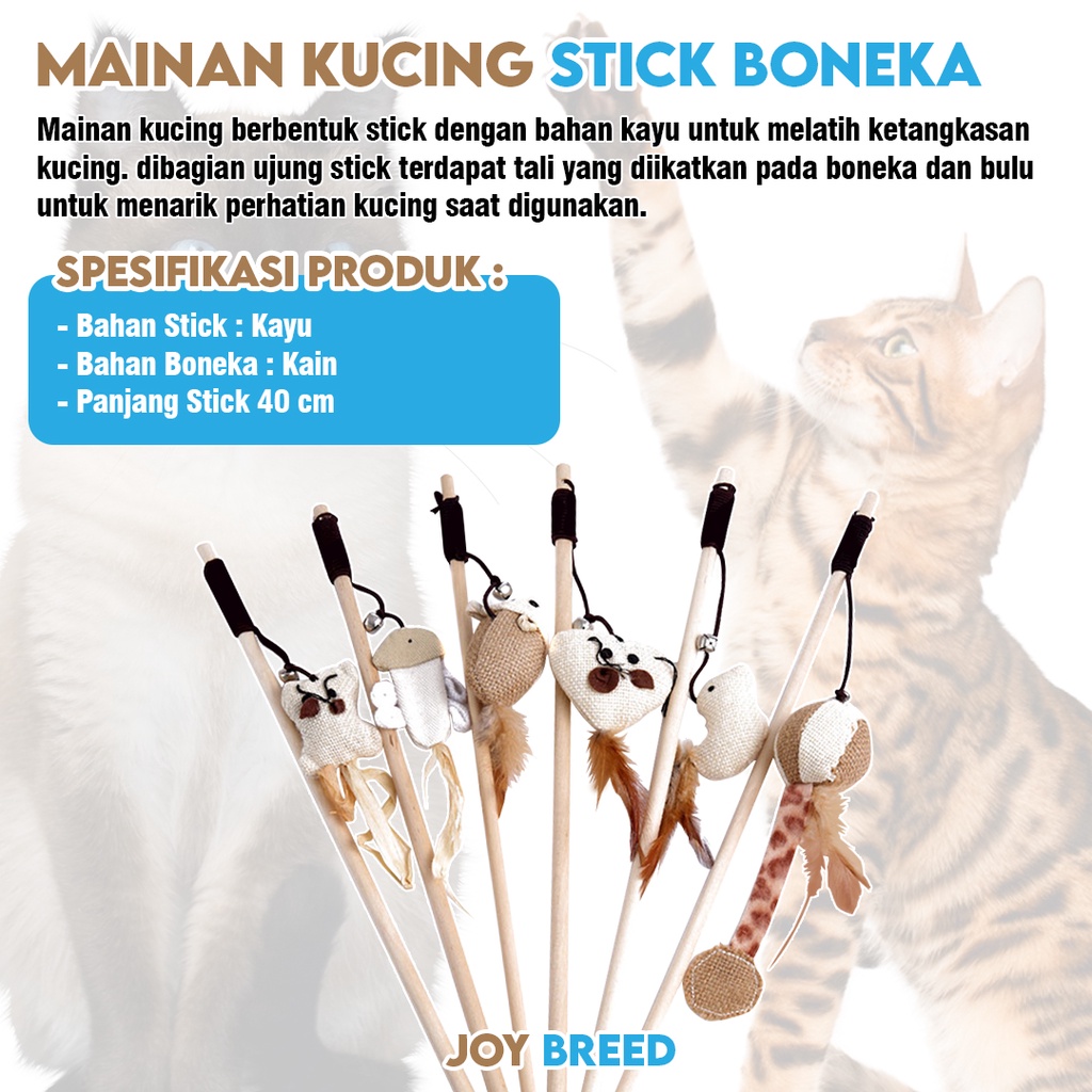 MAINAN KUCING STICK KAYU TALI DENGAN BONEKA DAN BULU STIK KUCING MURAH | JOY BREED OFFICIAL