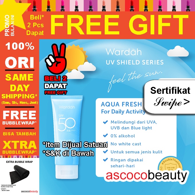 Wardah UV SHIELD Series | Sunscreen Gel SUN STICK Aqua Fresh Essence SPF50 Protection Serum Essential  SPF 30 Sun Screen Tabir Surya  ✰ ascocobeauty ✰