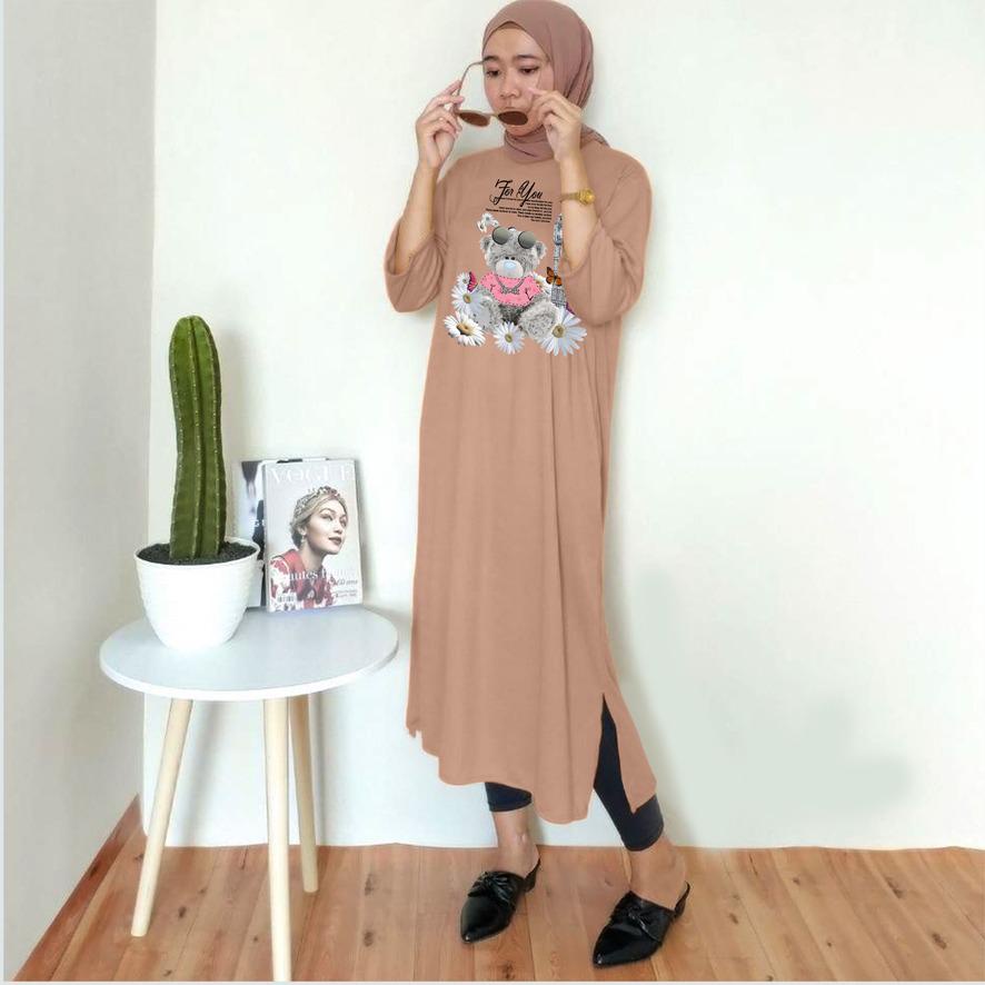 BAJU DRESS OVERSIZE BASIC DTF BUNGA BEAR / OVERSIZE TUNIK PREMIUM DIGITAL PRINT