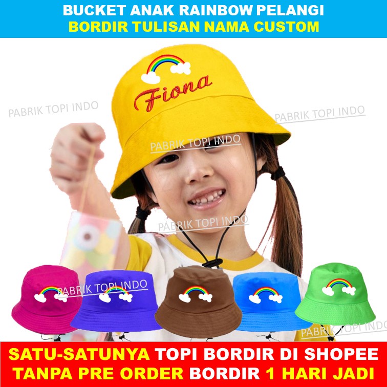 Bucket Anak Topi Rainbow Pelangi Bisa Bordir Nama Anak Usia 1 - 6 Tahun