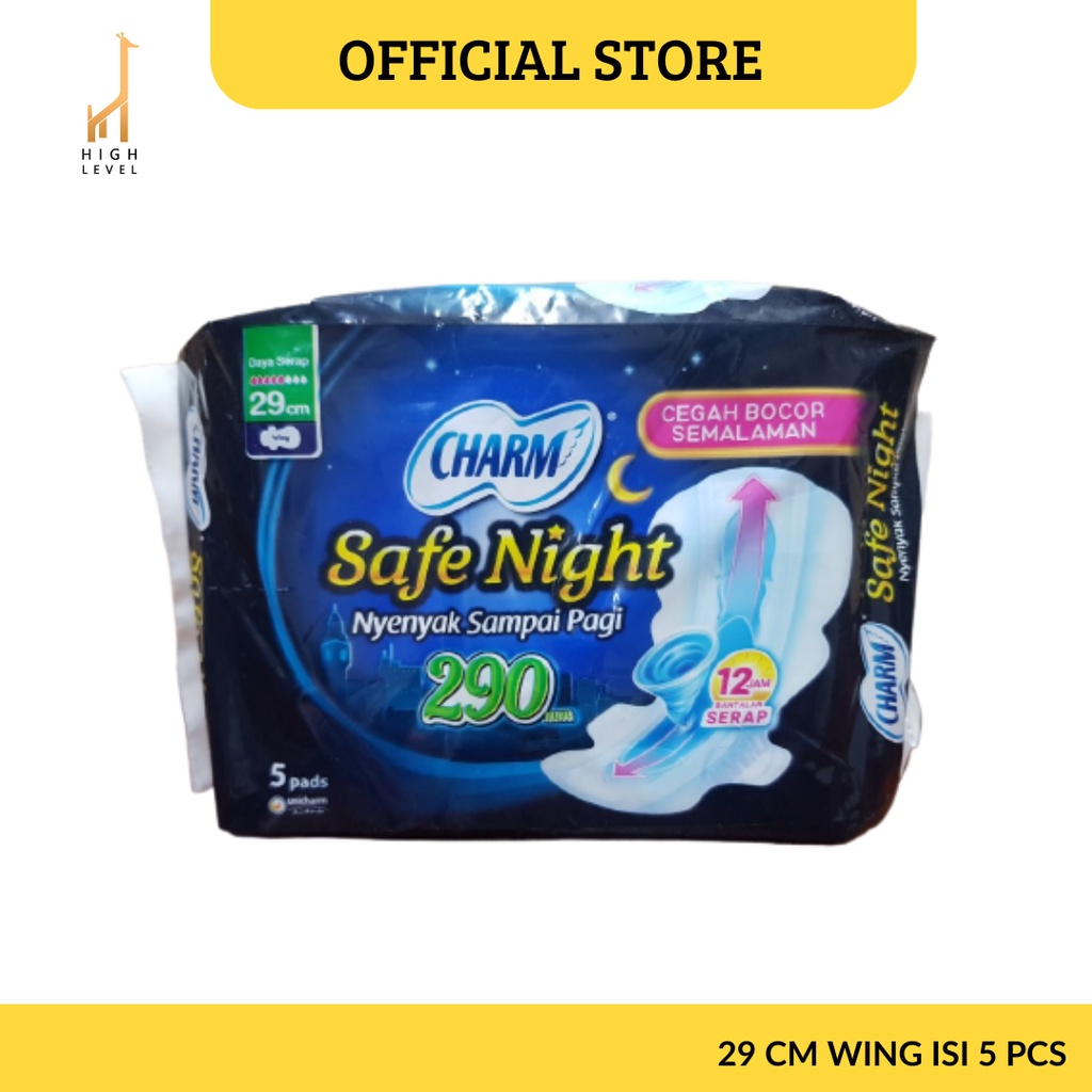 Pembalut Wanita Charm Safe Night 29 Cm Isi 5 Pads