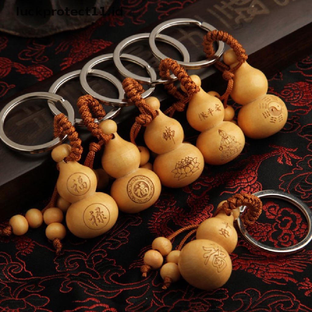 /Fashion Hot// Fashion// 1pc Gantungan Kunci Labu Keberuntungan Tradisional Lucu Mini Peach Wood Key Ring.