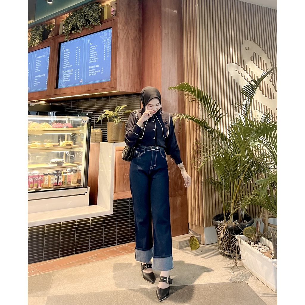 OSSO JEANS -  Fiona Kulot Jeans Warna Garment Blue