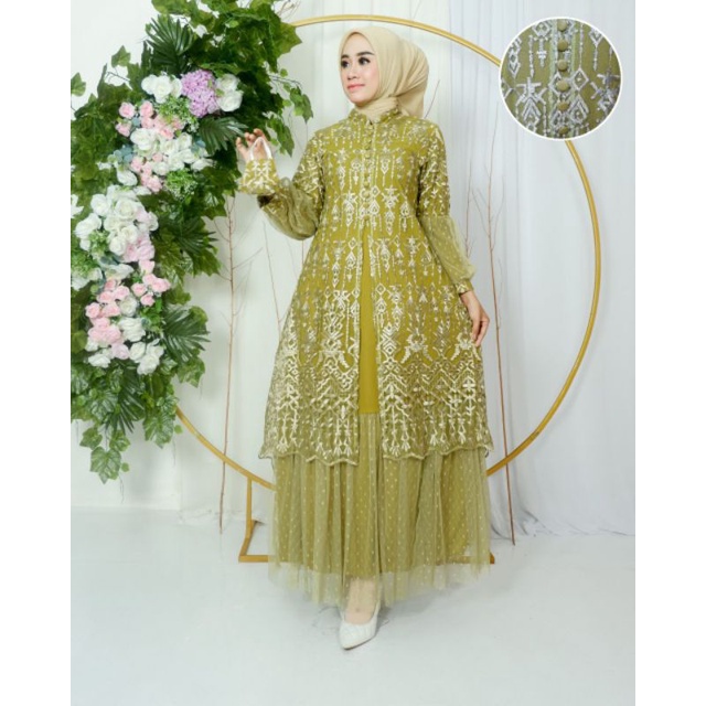 Gamis Kebaya Tile Mojaya Terbaru / Gamis Pesta / Gamis Kondangan / Gamis / Gamis Kekinian / Gamis Kebaya