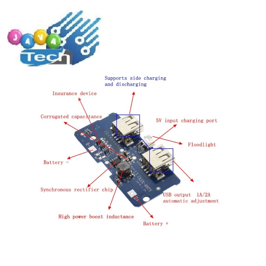 Modul Powerbank Dual USB Output 5V 2A 4 Led Indicator