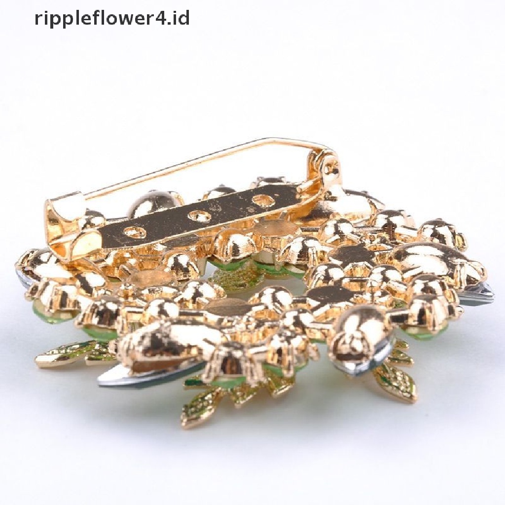 {rippleflower4.id} Mode Baru Bersinar Berlian Imitasi Berlapis Emas Redbud Bunga Pin Bros Perhiasan~