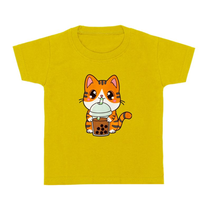 Baju kaos anak 1-12 tahun motif Boba cat katun cowok cewek