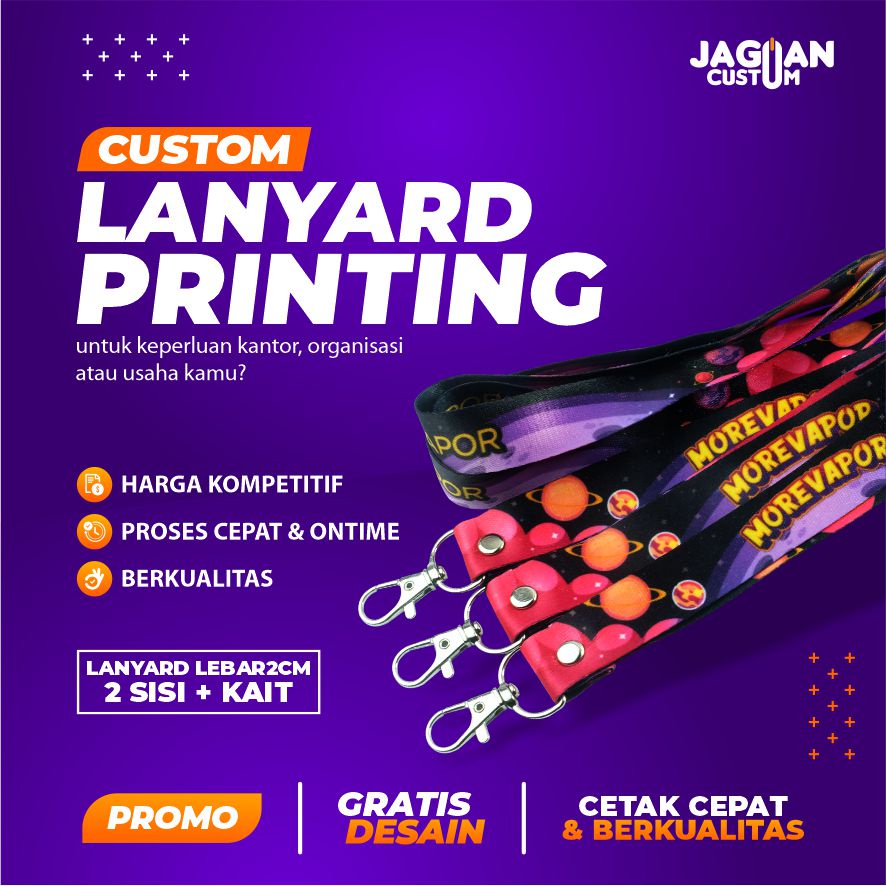 

Cetak Lanyard Custom/Tali ID Card Custom 2 Cm Cetak 2 Sisi + Kait