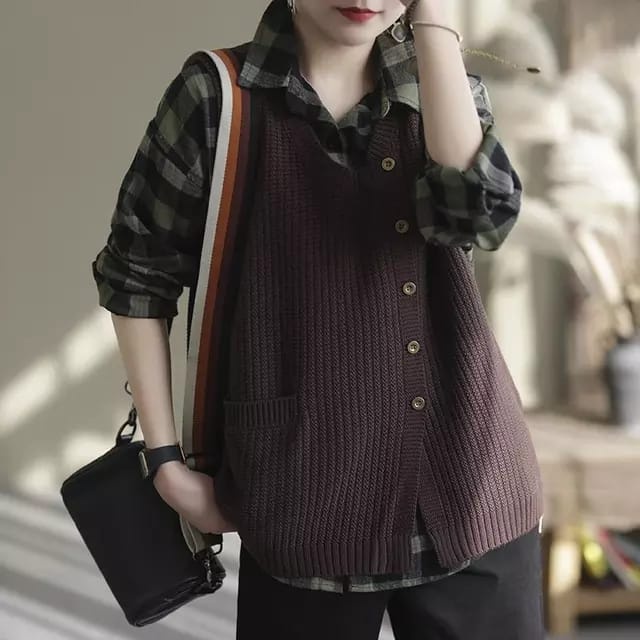 Vest Rompi Wanita Kancing Samping Rajut Tebal Knit Premium