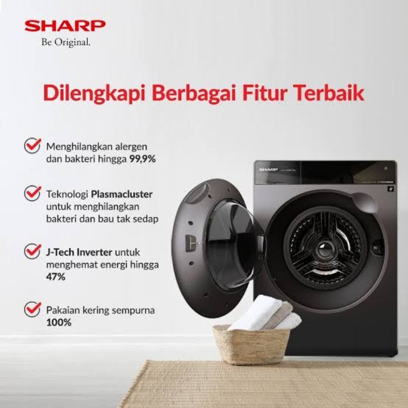 SHARP ES-FL1410DPX MESIN CUCI FRONT LOADING INVERTER 10.5 KG DRYER 7 KG ESFL1410DPX