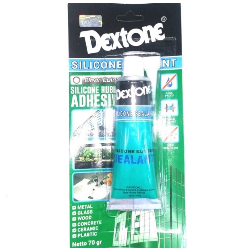 Lem kaca/Silikon/Silicone Sealant Dextone Warna Clear Bening 70gr
