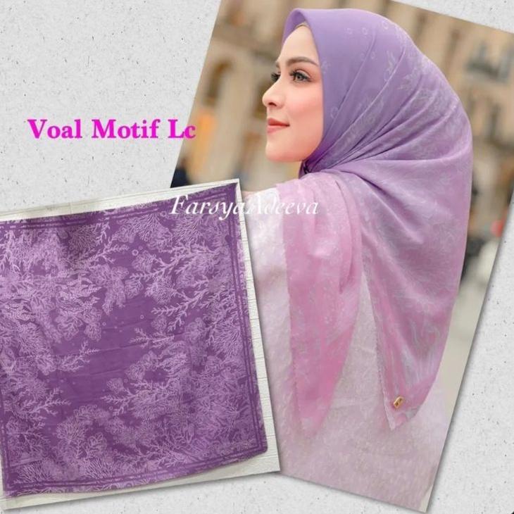 ((D-2I✪)) HIJAB SEGI EMPAT VOAL MOTIF BUNGA AKAR UNGU KERUDUNG JILBAB bisa cod