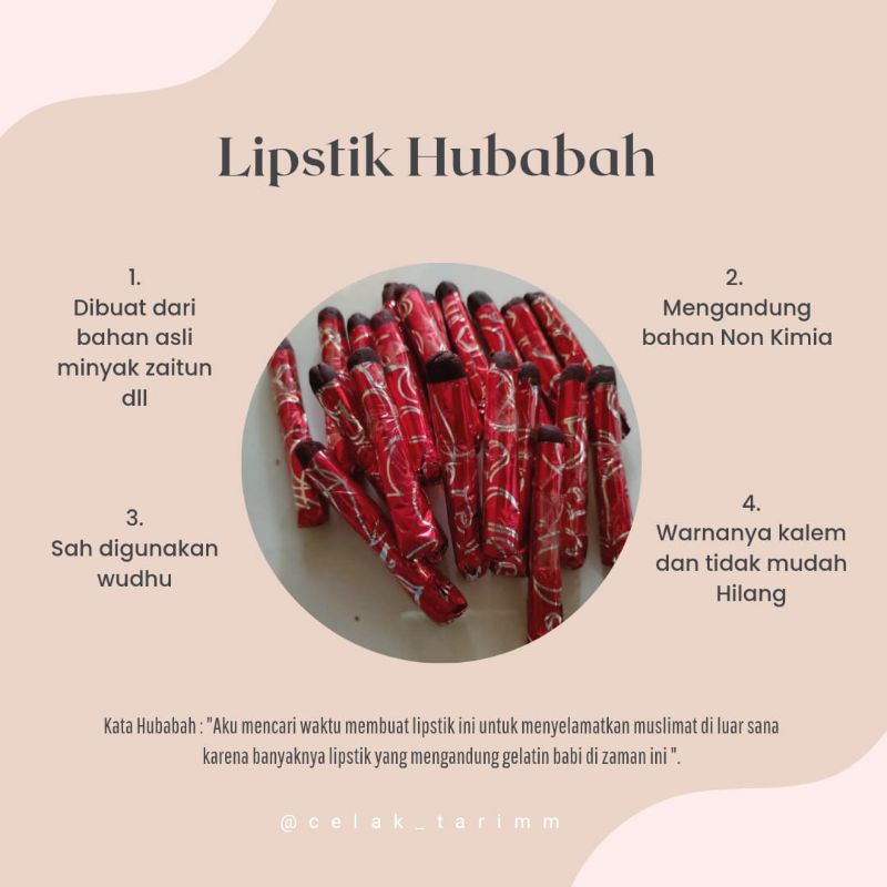 LIPSTIK HUBABAH UMMU SALIM ORIGINAL 100% DIJAMIN ASLI BUATAN HUBABAH DI KIRIM LANGSUNG DARI TARIM