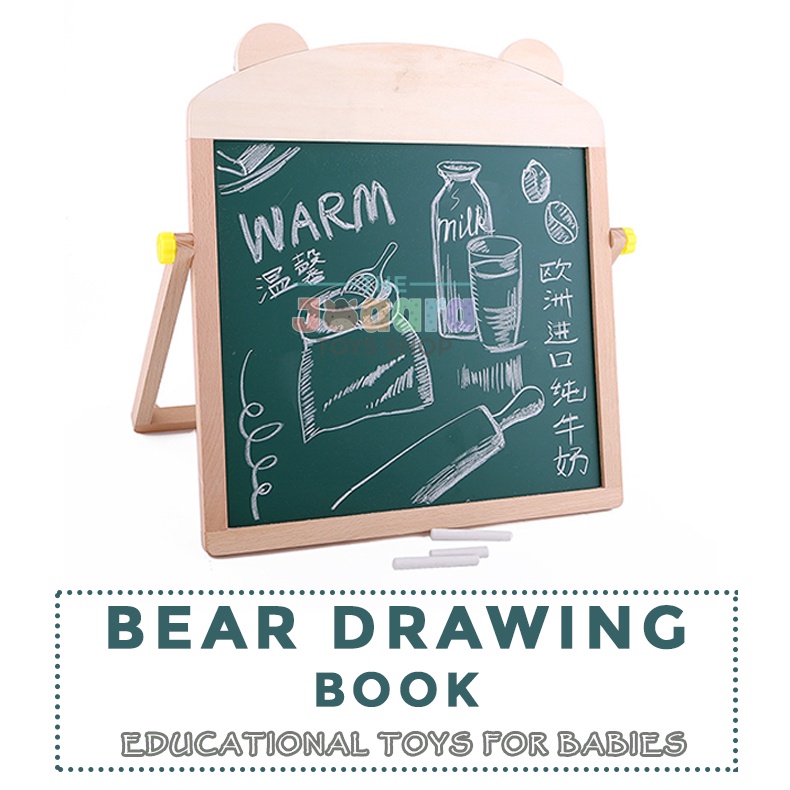 

Papan Belajar Tulis Hitam Putih Kayu 2 in 1 Bear Wooden Black White Board Whiteboard Mainan Edukasi