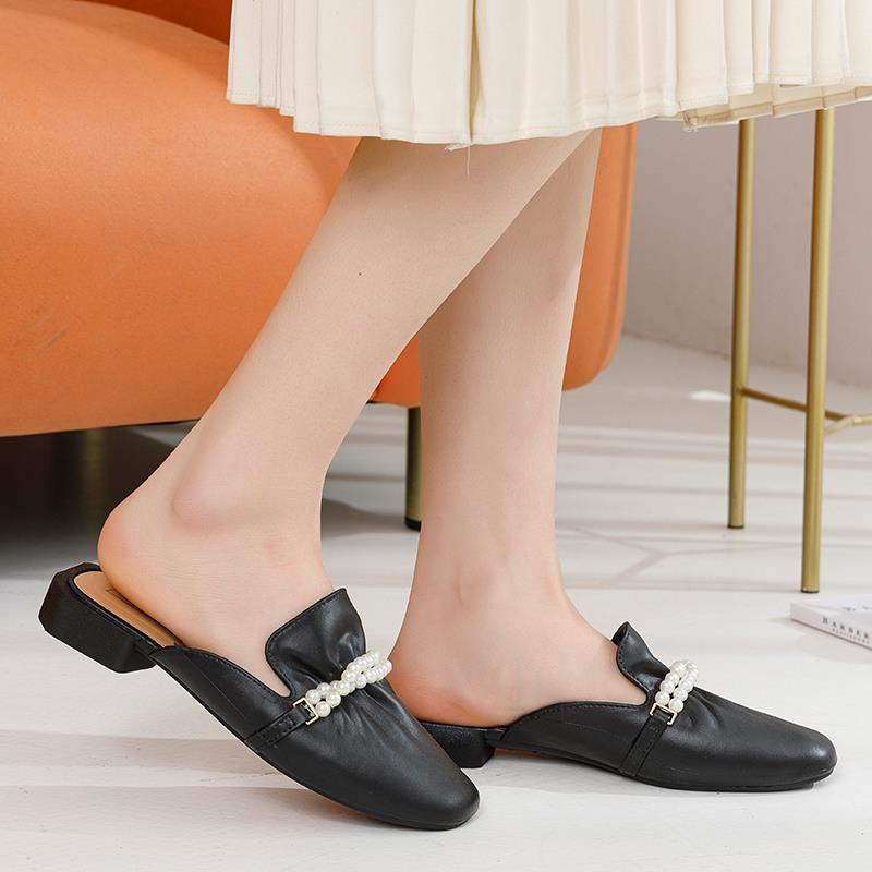 Sepatu Sandal Slop Flat Wanita Model Slip On Motif Mutiara Fashion Style Kasual Nyaman PVC Satu7an SPT-41