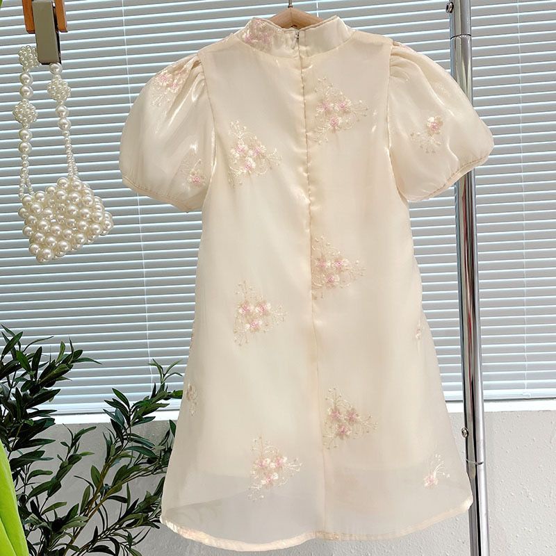 Dress Cheonsam Anak Perempuan Import Bunga Mutiara Brokenwhite