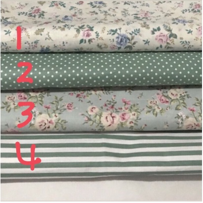 kain katun jepang motif bunga salur polkadot hijau perca 1/2 meteran