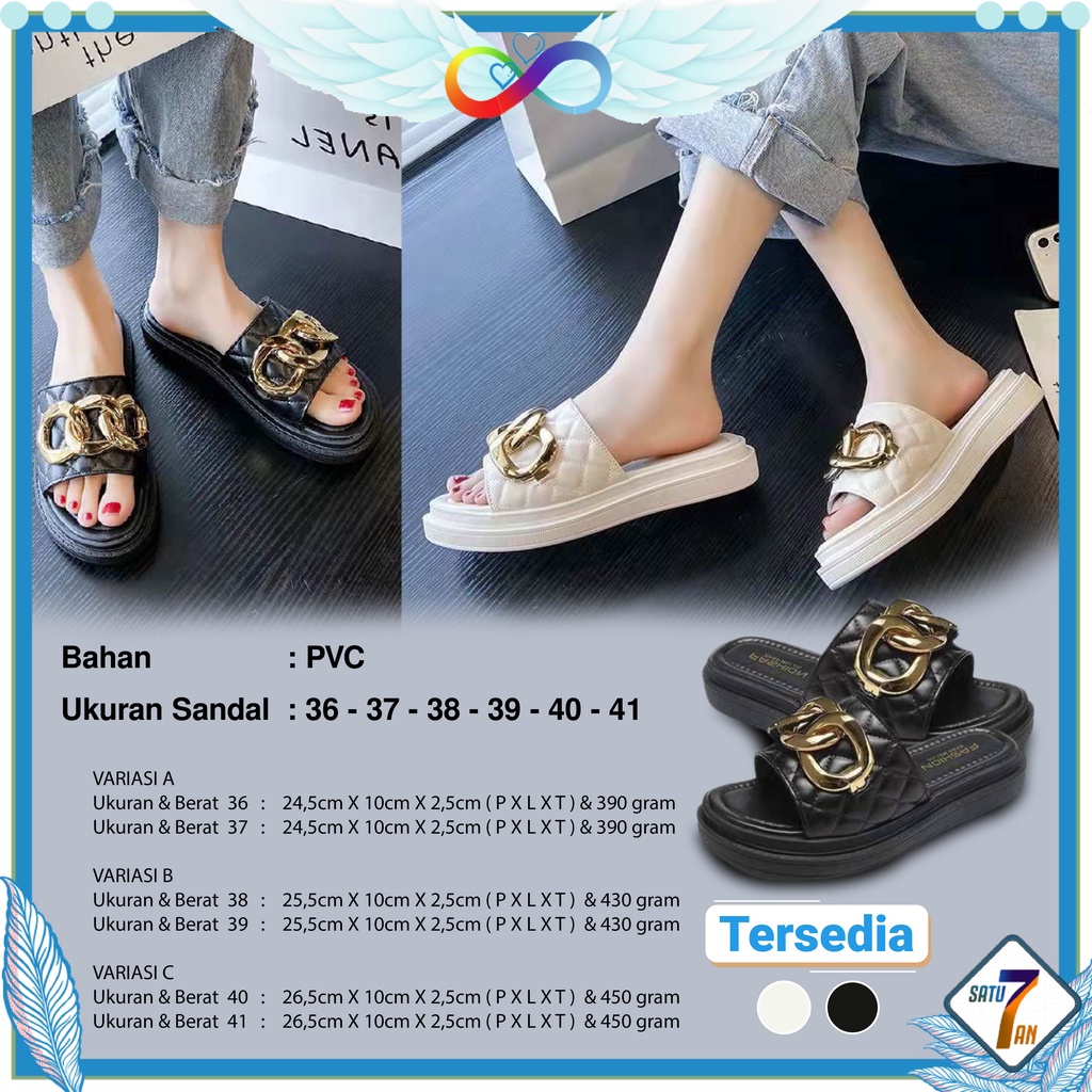 Sandal Slop Flat Wanita Slip On Model Rantai Bulat Fashion Style Kasual Cewek Nyaman Empuk PVC Satu7an SPT-40