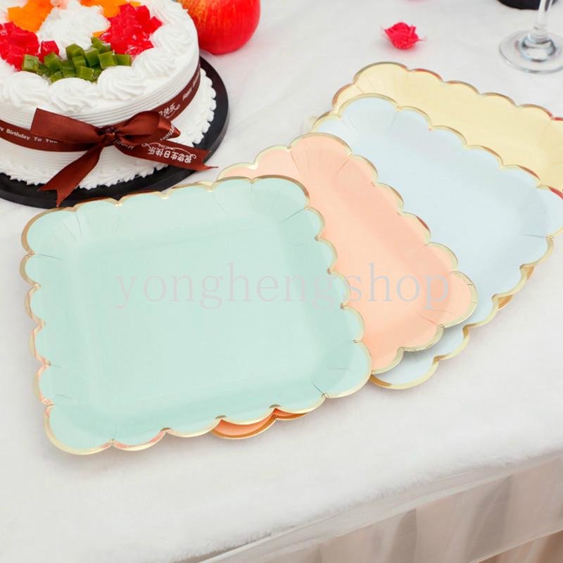 8 Pcs/set Persegi Piring Kertas Sekali Pakai 9 Inci Pernikahan Baby Shower Pesta Ulang Tahun Peralatan Makan Gilding Dessert Kue Piring Kertas