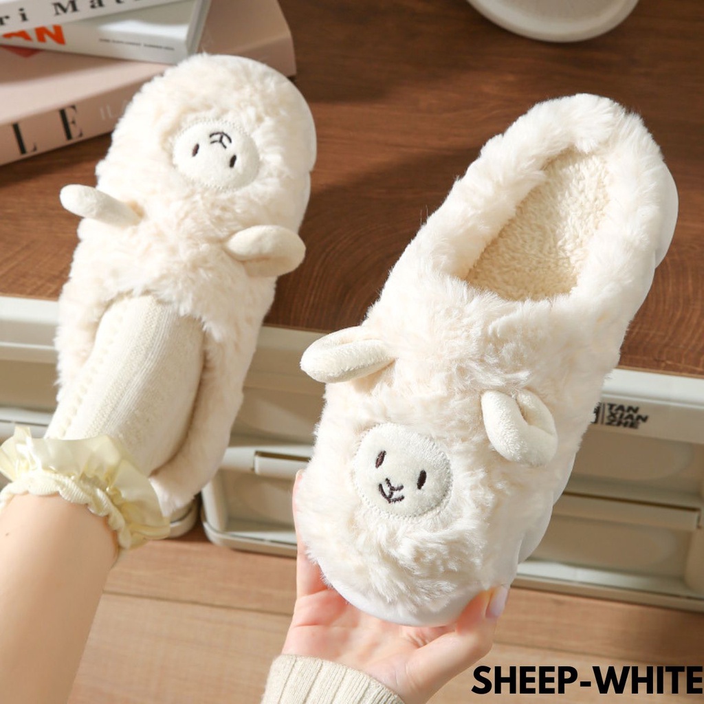 SANDAL RUMAH UNISEX LUCU BANGET IMPORT BAHAN BULU-BULU COMBI RUBBER SHEEP
