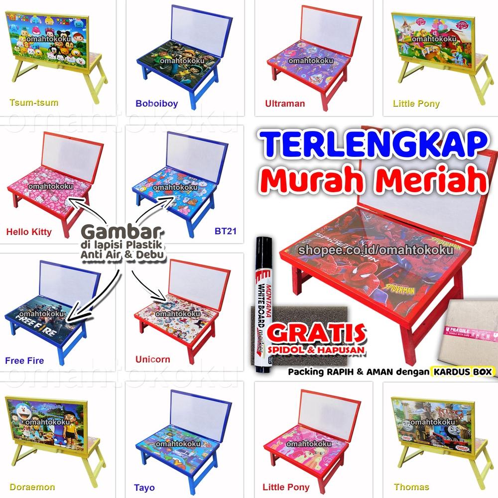 

MEJA BELAJAR PLUS PAPAN TULIS LIPAT KARAKTER ANAK MINIMALIS GRATIS SPIDOL DAN PENGHAPUS 30X40X24 MINI GAMBAR DILAPISI PLASTIK ANTI AIR TERLARISS...,,,,,