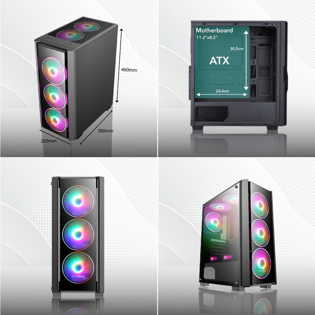 Casing Infinity VESTA V3 + 4 Fan RGB Gaming Case PC