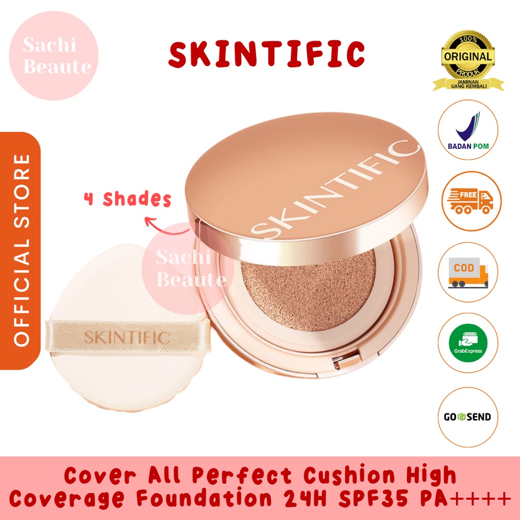 SKINTIFIC Cover All Perfect Air Cushion High Coverage Poreless &amp; Flawless Foundation 24H Long-lasting SPF35 PA++++ Memberikan Coverage Tinggi