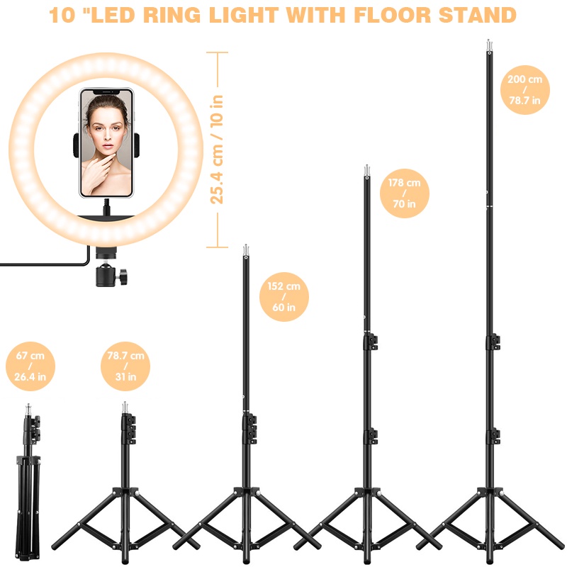 Paket Komplit Ringlight 26cm + Tripod 2,1 Meter Make Up Vlog Selfie Lampu Ringlight