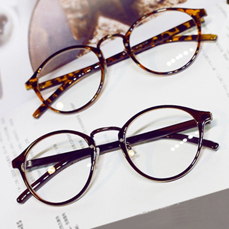 (YUZHU) Korean Fashion Leopard Kacamata Bingkai Transparan Vintage Fashion Bingkai Bulat Anti Blue Light Eyeglasses