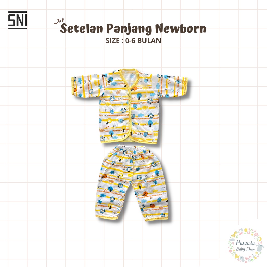 Baju Bayi Newborn Setelan Panjang Katun Garis Boneka 0-6 Bulan