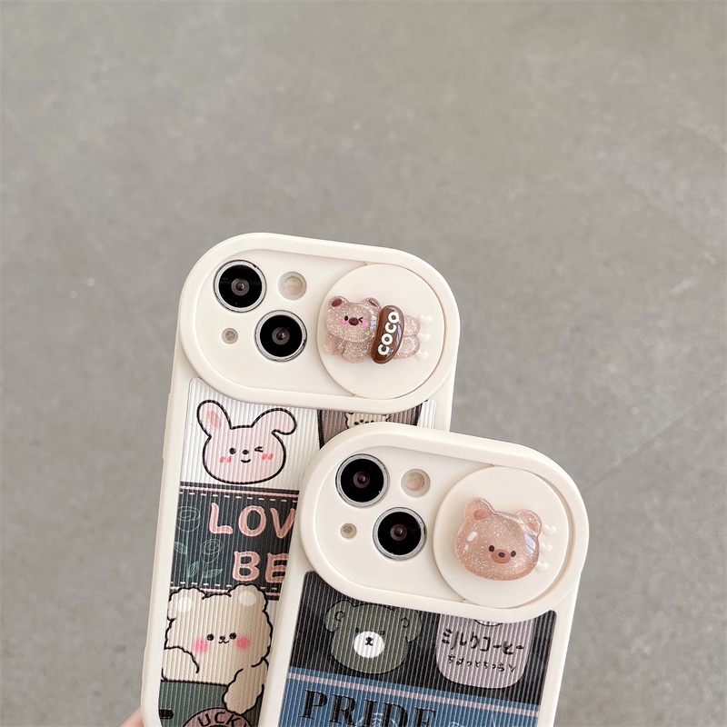 Case Pelindung Kamera Motif Kartun Beruang Anti Jatuh Untuk iPhone 14 12 13 Pro max 11