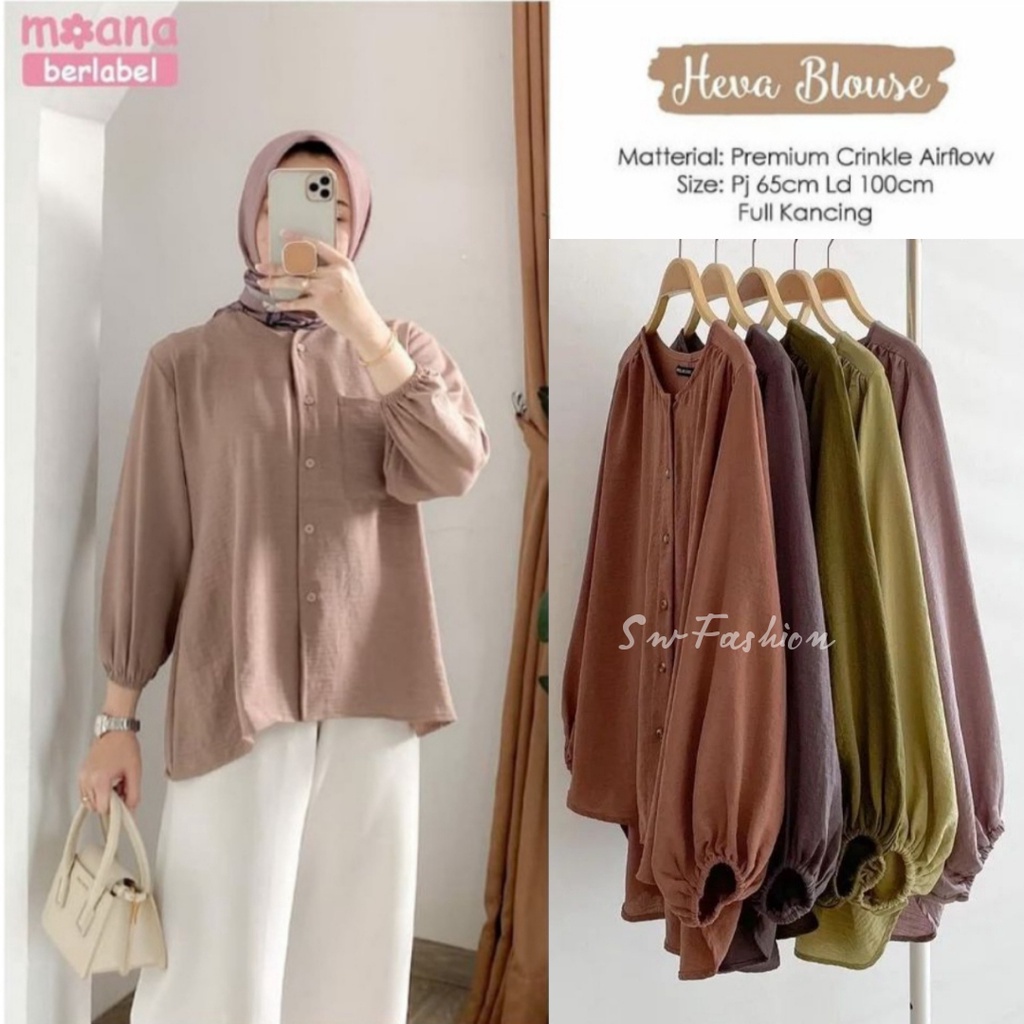 HEVA Blouse Crinkle - Baju Atasan Blouse Wanita - Pakaian Wanita Korean - Atasan Wanita - Blouse Wanita