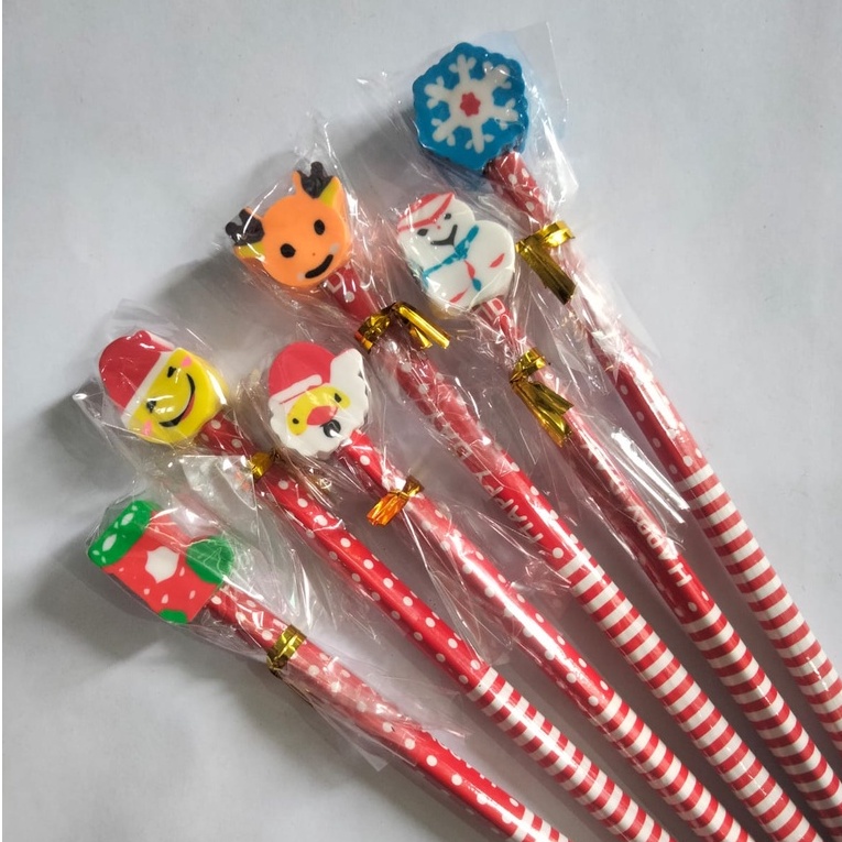 6 pcs Pensil Penghapus Merry Christmas Natal Natalan Santa Clause Sinterklas GMALL-ST0199