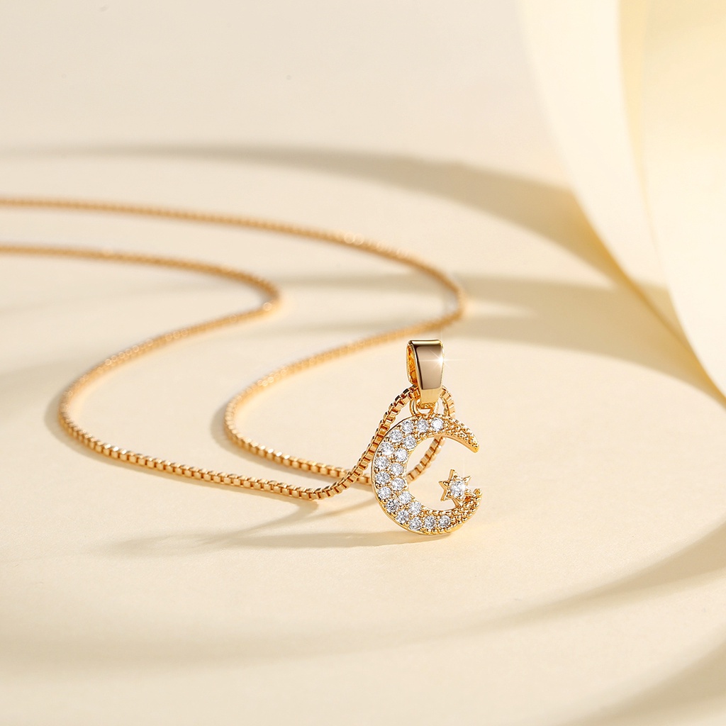 Y826【COD】Kalung Wanita Titanium Anti Karat Star Moon Liontin Berlian Klavikula Rantai Aksesoris