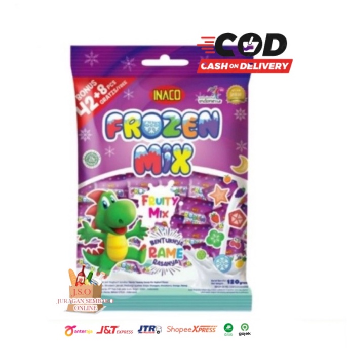 ( JSO ) Inaco Gummy Frozen Mix Fruit 120gr isi 50pcs Permen Jelly Empuk Aneka Rasa Buah Permen Kenyal Snack Cemilan Permen Anak