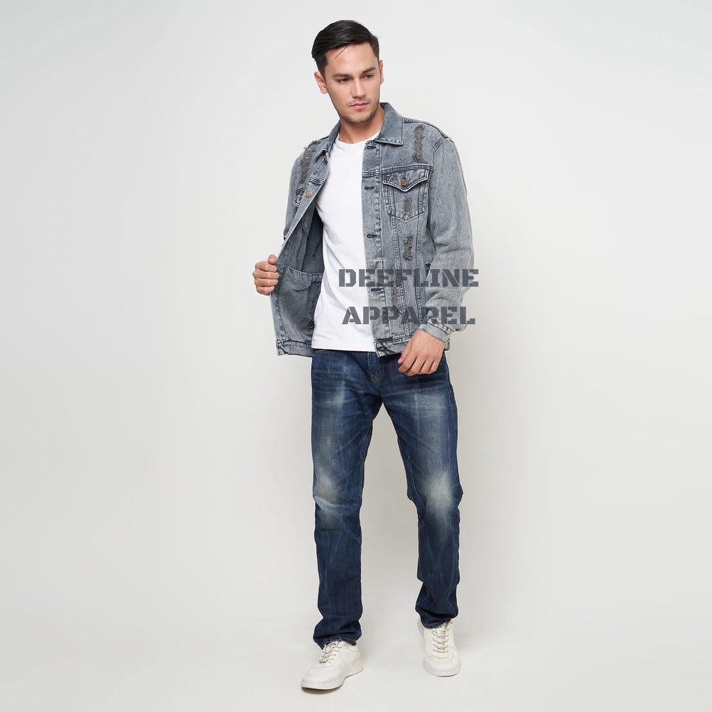 DEEFLINE - Jaket Jeans - Jaket Denim Pria - Jaket Ripped - Grey Acid