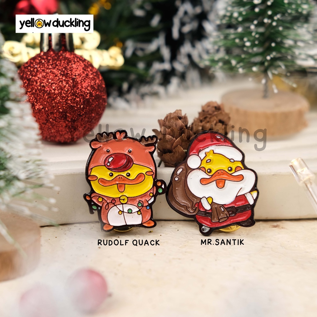 

ITIK santa enamel pin lucu bebek yellow duckling ehmoromoro handdrawn kado natal christmas handmade