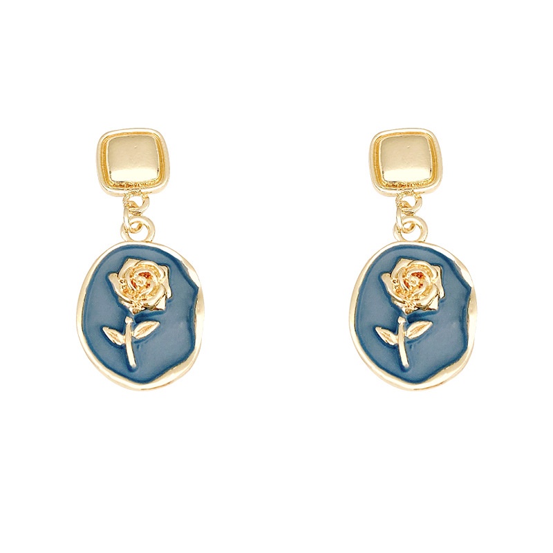 925jarum Perak Jarum Perancis Retro Biru Mawar Anting-Anting Perempuan Fashion Wanita Earrings