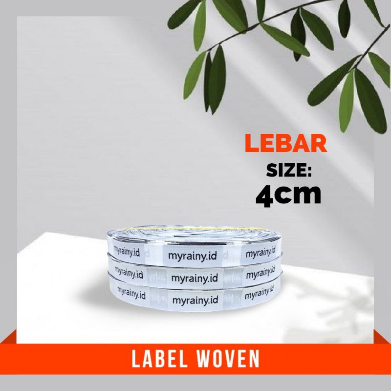 Label Baju Woven Bordir Damask Custom Label Hijab Woven Tenun Rajut Size Lebar 4cm Roll 100 Lusin