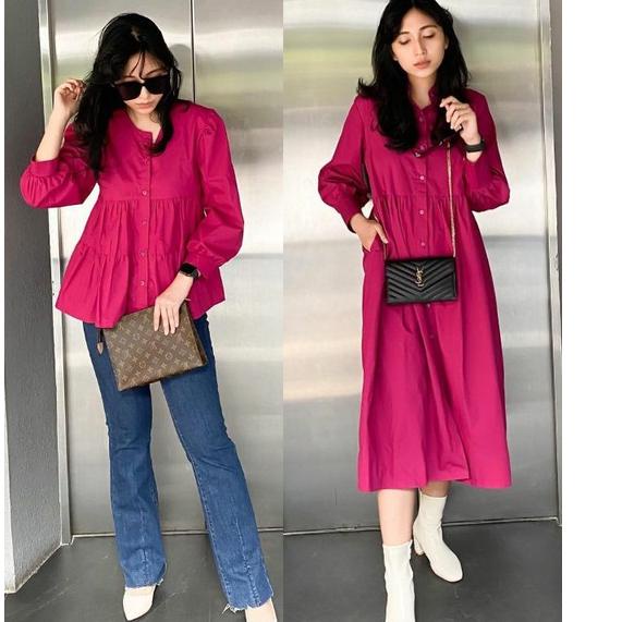 Viral KEMEJA & MIDI DRESS KATUN POPLIN WARNA PINK FANTA / MAGENTA