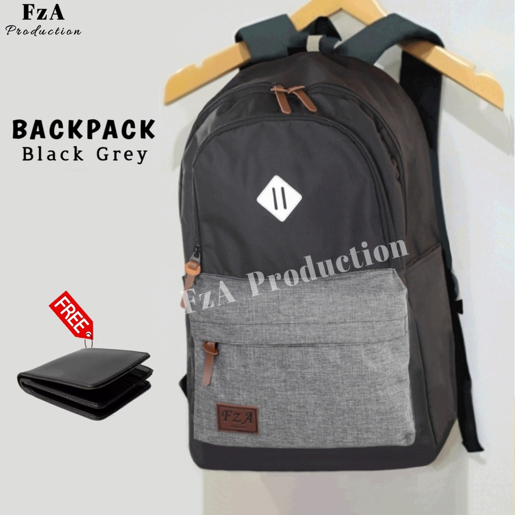 Tas Ransel Punggung Distro Casual Pria Wanita / Tas Ransel Laptop Original - FzA Gratis Dompet