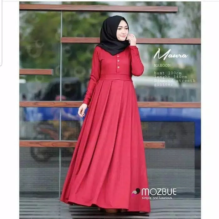 Maira- Bisa COD Dress Baju Gamis Kondangan Wanita Muslim Busui Kancing Depan Warna Polos Merah maroo