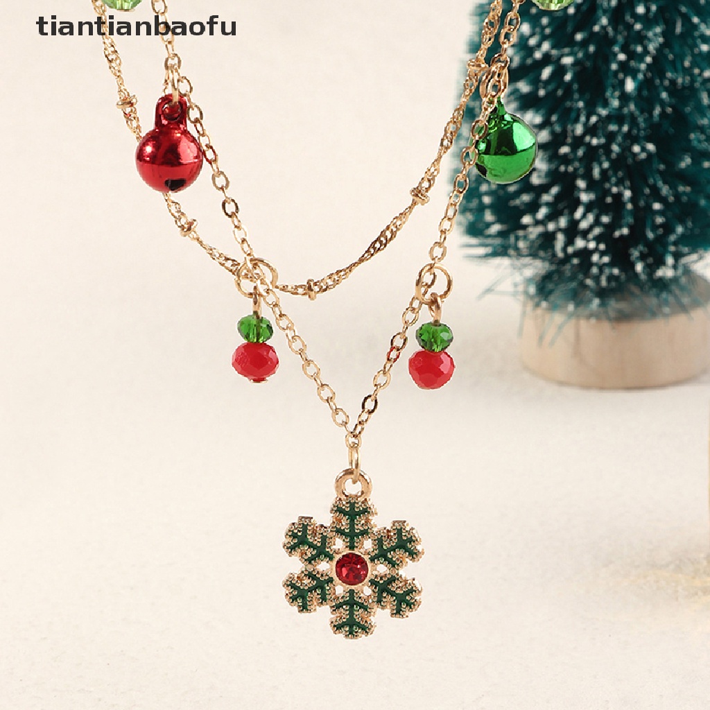 [tiantianbaofu] Halus Warna-Warni Lonceng Kristal Pohon Natal Liontin Kalung Untuk Wanita Fashion Klavikula Rantai Kalung Perhiasan Xmas Tahun Baru Hadiah Butik